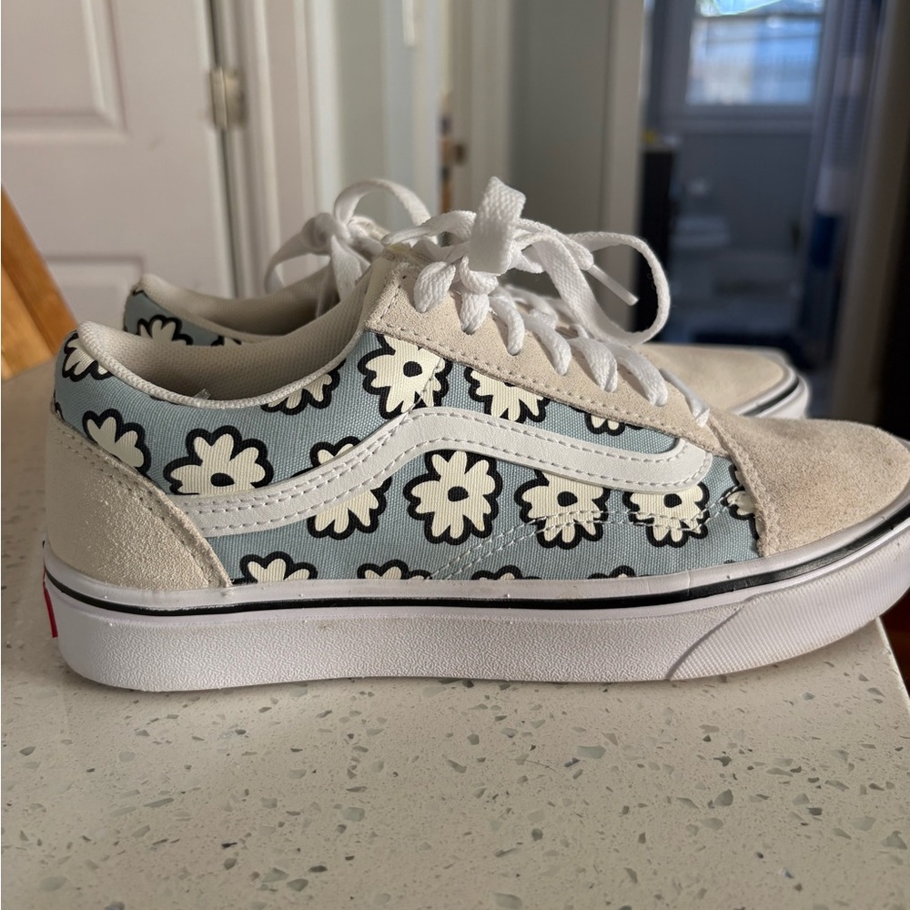 Vans White and Black Floral Sneakers